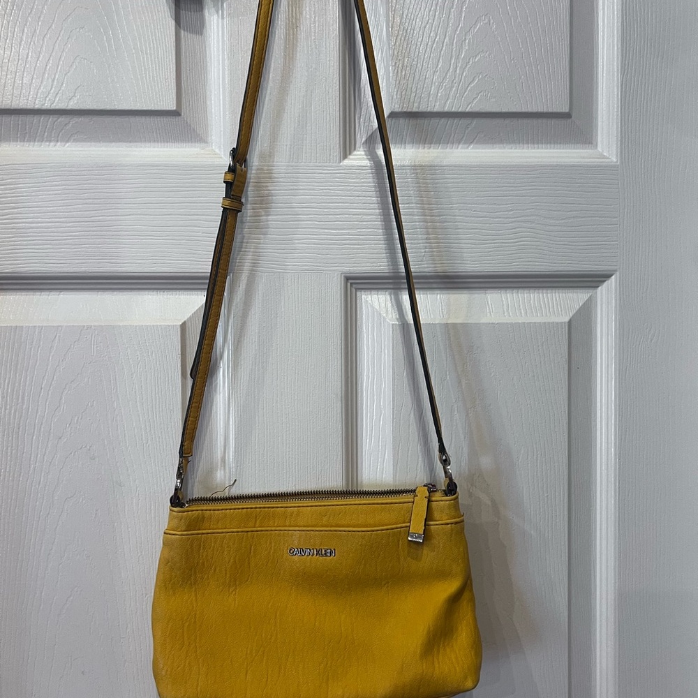 Calvin Klein Yellow Leather Crossbody Bag with Adjustable Strap